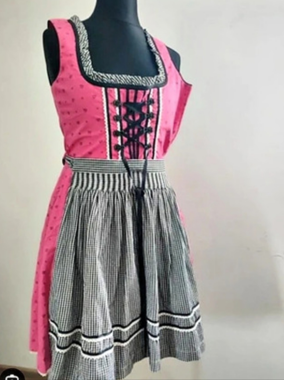 Landhaus Pink & Black Checkered Mini Dress